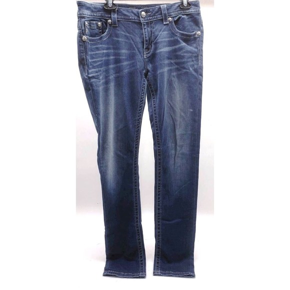 Miss Me Jeans, Size 32, Mid-Rise, Skinny, 34W x 32L, Bedazzled, Distressed - Picture 1 of 4